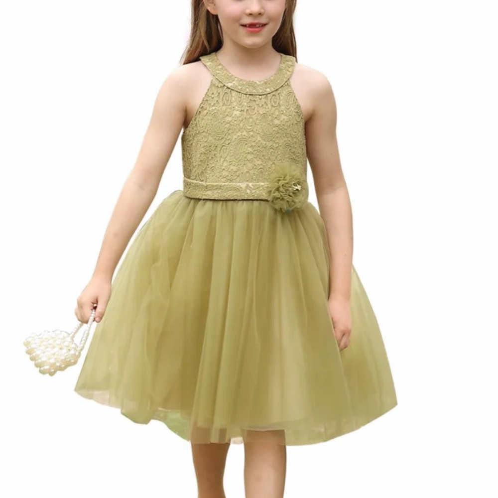 Charming Olive Lace Kids Dress